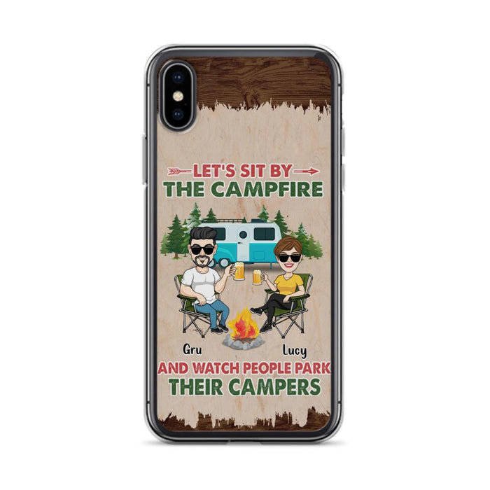 Custom Personalized Couple With Dogs Camping Phone Case - Couple With Up to 4 Dogs - Gift For Couple/ Camping/ Dog Lover - Let's Sit By The Campfire - Case For iPhone And Samsung