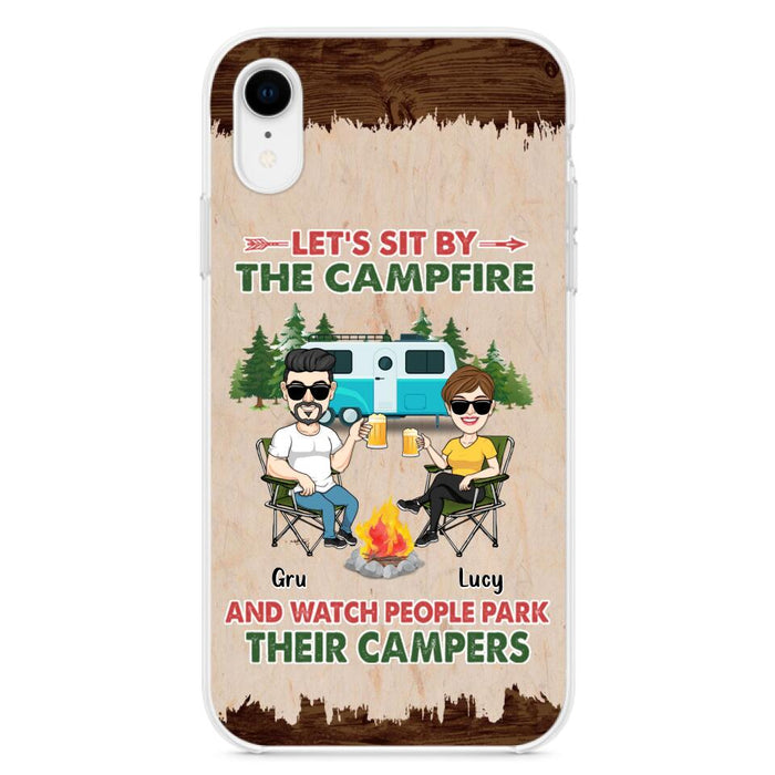 Custom Personalized Couple With Dogs Camping Phone Case - Couple With Up to 4 Dogs - Gift For Couple/ Camping/ Dog Lover - Let's Sit By The Campfire - Case For iPhone And Samsung