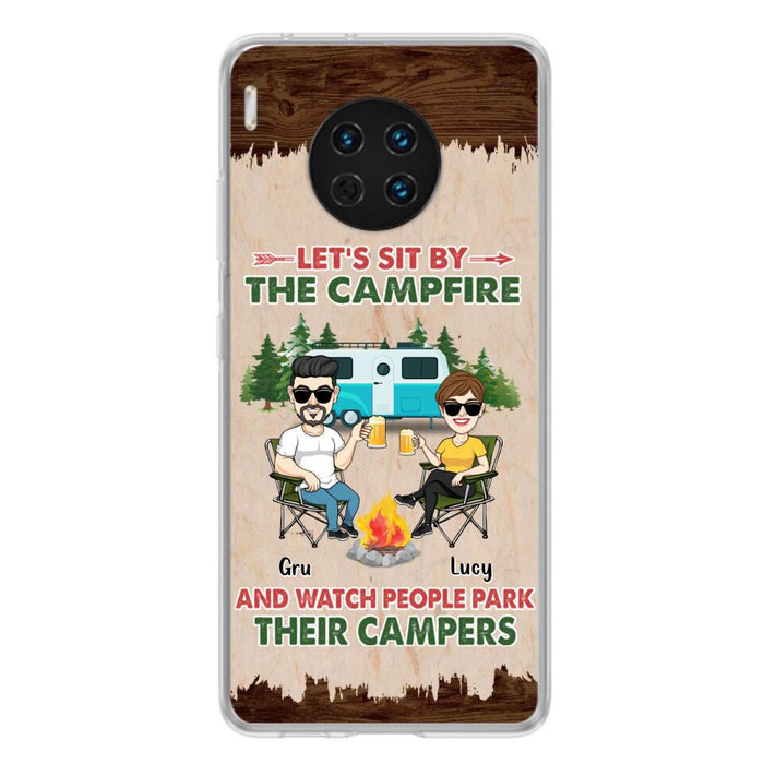 Custom Personalized Couple With Dogs Camping Phone Case - Couple With Up to 4 Dogs - Gift For Couple/ Camping/ Dog Lover - Let's Sit By The Campfire - Case For Xiaomi, Oppo And Huawei