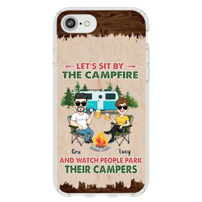 Custom Personalized Couple With Dogs Camping Phone Case - Couple With Up to 4 Dogs - Gift For Couple/ Camping/ Dog Lover - Let's Sit By The Campfire - Case For iPhone And Samsung