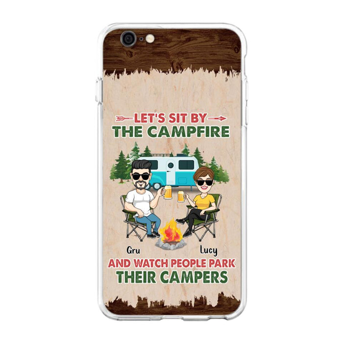 Custom Personalized Couple With Dogs Camping Phone Case - Couple With Up to 4 Dogs - Gift For Couple/ Camping/ Dog Lover - Let's Sit By The Campfire - Case For iPhone And Samsung