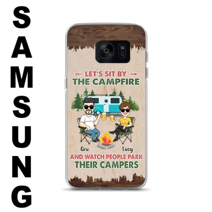 Custom Personalized Couple With Dogs Camping Phone Case - Couple With Up to 4 Dogs - Gift For Couple/ Camping/ Dog Lover - Let's Sit By The Campfire - Case For iPhone And Samsung