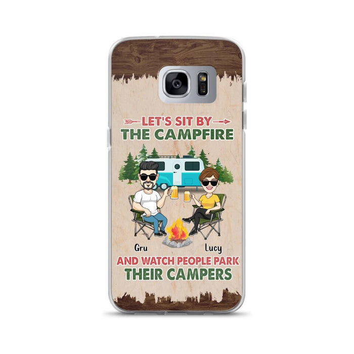 Custom Personalized Couple With Dogs Camping Phone Case - Couple With Up to 4 Dogs - Gift For Couple/ Camping/ Dog Lover - Let's Sit By The Campfire - Case For iPhone And Samsung