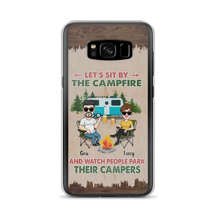 Custom Personalized Couple With Dogs Camping Phone Case - Couple With Up to 4 Dogs - Gift For Couple/ Camping/ Dog Lover - Let's Sit By The Campfire - Case For iPhone And Samsung