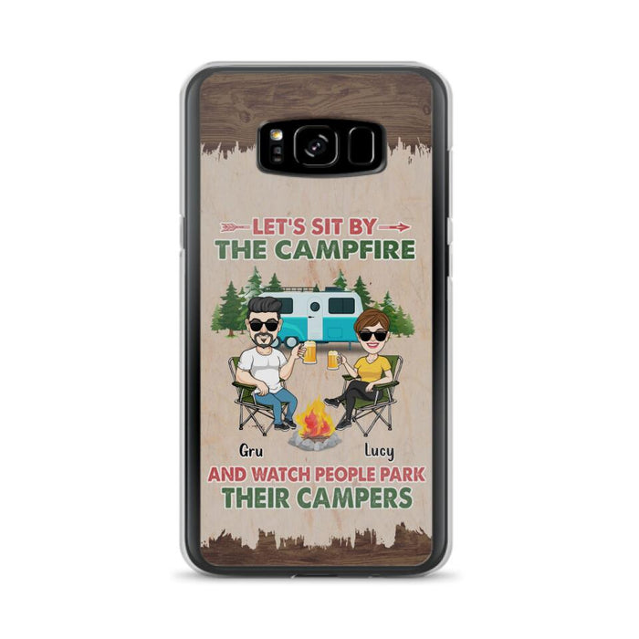 Custom Personalized Couple With Dogs Camping Phone Case - Couple With Up to 4 Dogs - Gift For Couple/ Camping/ Dog Lover - Let's Sit By The Campfire - Case For iPhone And Samsung