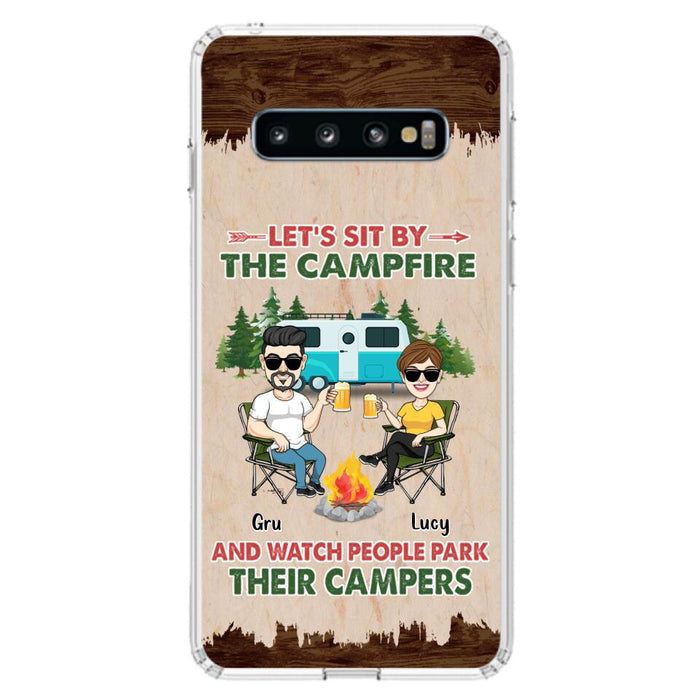 Custom Personalized Couple With Dogs Camping Phone Case - Couple With Up to 4 Dogs - Gift For Couple/ Camping/ Dog Lover - Let's Sit By The Campfire - Case For iPhone And Samsung