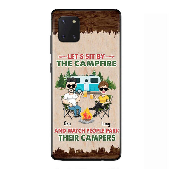 Custom Personalized Couple With Dogs Camping Phone Case - Couple With Up to 4 Dogs - Gift For Couple/ Camping/ Dog Lover - Let's Sit By The Campfire - Case For iPhone And Samsung