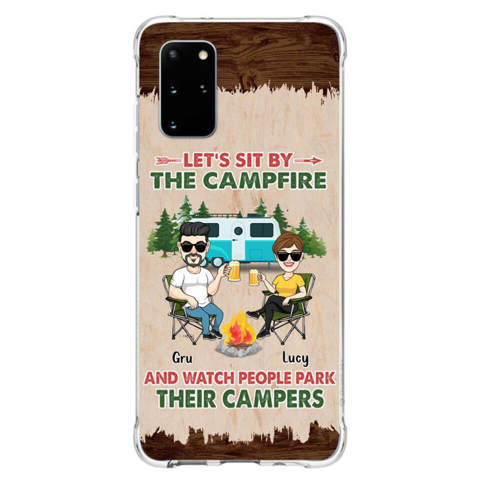 Custom Personalized Couple With Dogs Camping Phone Case - Couple With Up to 4 Dogs - Gift For Couple/ Camping/ Dog Lover - Let's Sit By The Campfire - Case For iPhone And Samsung