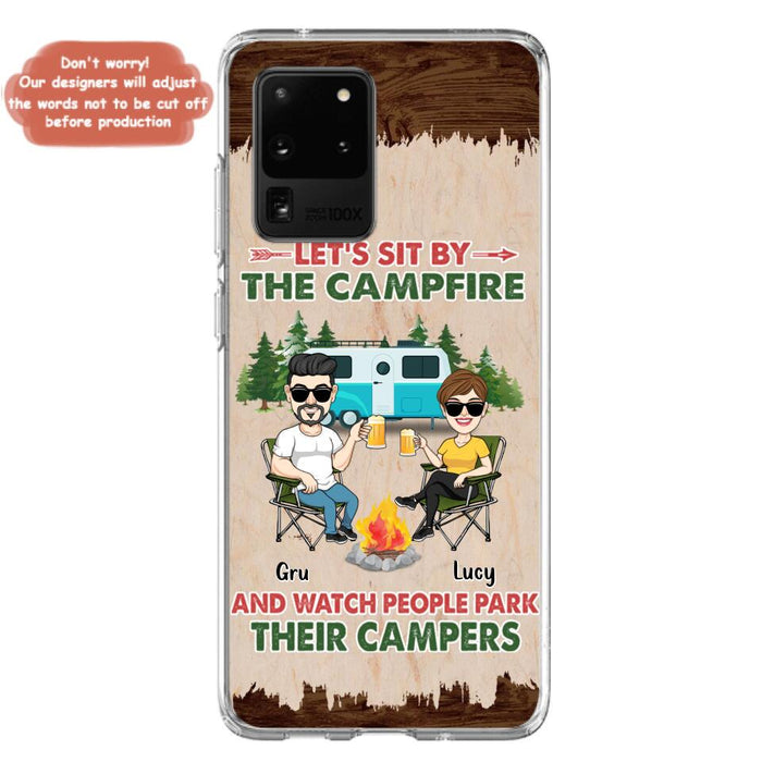 Custom Personalized Couple With Dogs Camping Phone Case - Couple With Up to 4 Dogs - Gift For Couple/ Camping/ Dog Lover - Let's Sit By The Campfire - Case For iPhone And Samsung