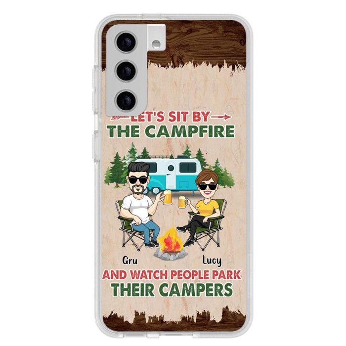 Custom Personalized Couple With Dogs Camping Phone Case - Couple With Up to 4 Dogs - Gift For Couple/ Camping/ Dog Lover - Let's Sit By The Campfire - Case For iPhone And Samsung