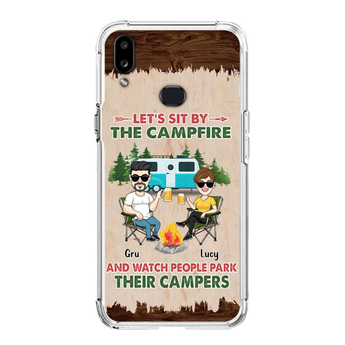 Custom Personalized Couple With Dogs Camping Phone Case - Couple With Up to 4 Dogs - Gift For Couple/ Camping/ Dog Lover - Let's Sit By The Campfire - Case For iPhone And Samsung