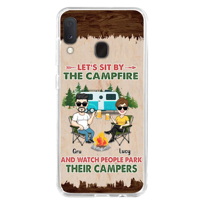 Custom Personalized Couple With Dogs Camping Phone Case - Couple With Up to 4 Dogs - Gift For Couple/ Camping/ Dog Lover - Let's Sit By The Campfire - Case For iPhone And Samsung