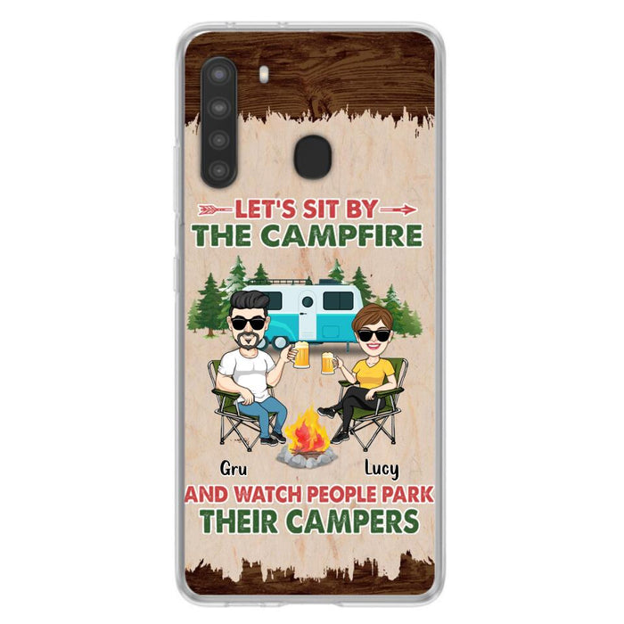 Custom Personalized Couple With Dogs Camping Phone Case - Couple With Up to 4 Dogs - Gift For Couple/ Camping/ Dog Lover - Let's Sit By The Campfire - Case For iPhone And Samsung