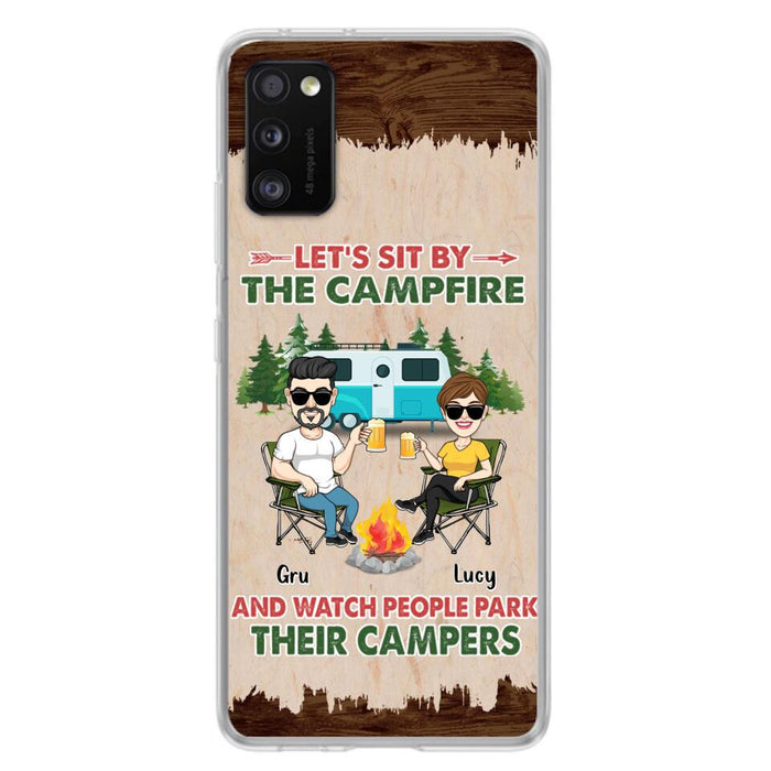 Custom Personalized Couple With Dogs Camping Phone Case - Couple With Up to 4 Dogs - Gift For Couple/ Camping/ Dog Lover - Let's Sit By The Campfire - Case For iPhone And Samsung