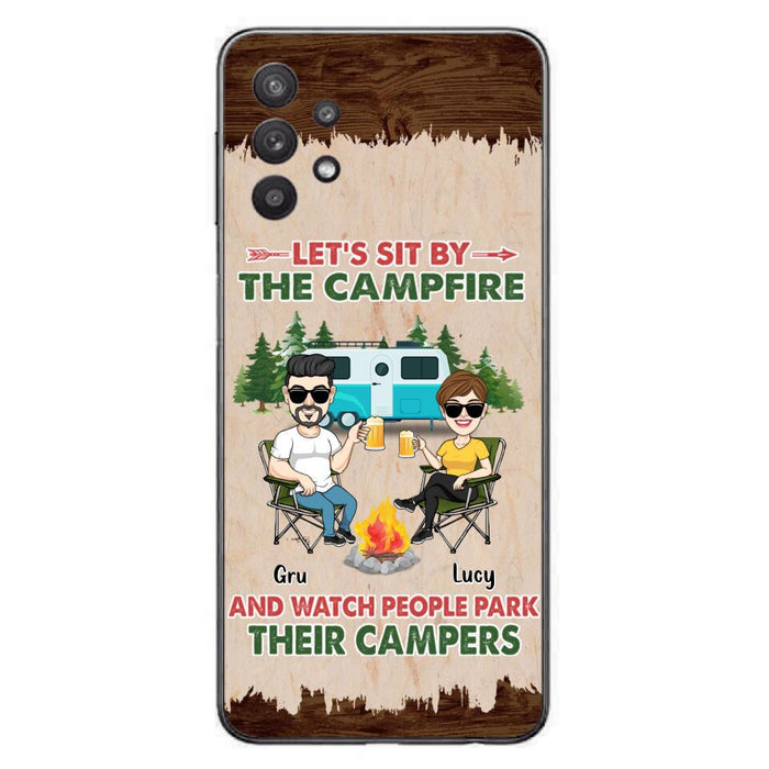 Custom Personalized Couple With Dogs Camping Phone Case - Couple With Up to 4 Dogs - Gift For Couple/ Camping/ Dog Lover - Let's Sit By The Campfire - Case For iPhone And Samsung