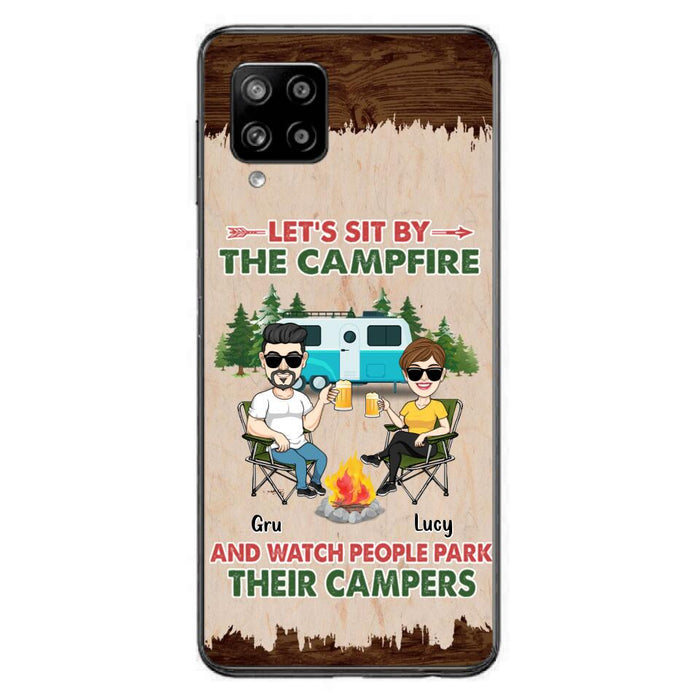 Custom Personalized Couple With Dogs Camping Phone Case - Couple With Up to 4 Dogs - Gift For Couple/ Camping/ Dog Lover - Let's Sit By The Campfire - Case For iPhone And Samsung