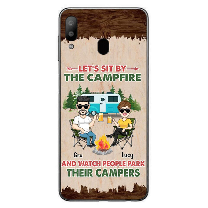 Custom Personalized Couple With Dogs Camping Phone Case - Couple With Up to 4 Dogs - Gift For Couple/ Camping/ Dog Lover - Let's Sit By The Campfire - Case For iPhone And Samsung