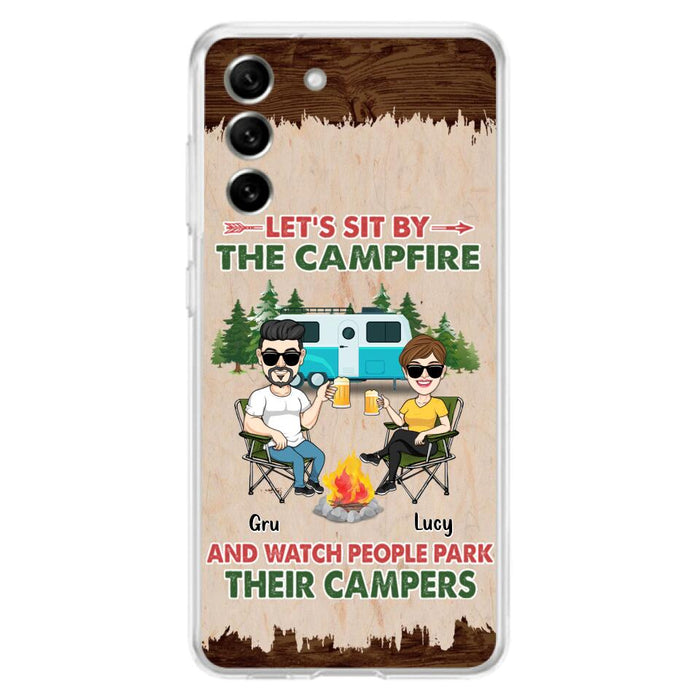 Custom Personalized Couple With Dogs Camping Phone Case - Couple With Up to 4 Dogs - Gift For Couple/ Camping/ Dog Lover - Let's Sit By The Campfire - Case For iPhone And Samsung