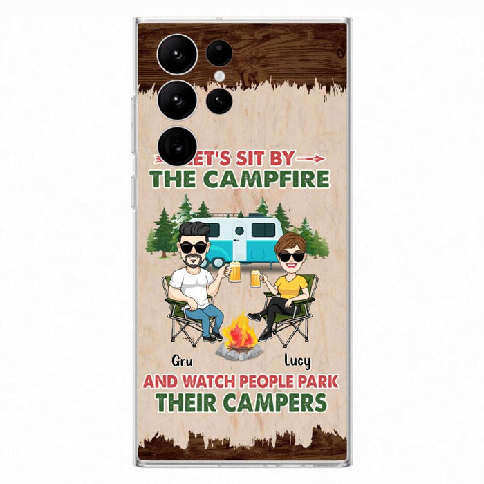 Custom Personalized Couple With Dogs Camping Phone Case - Couple With Up to 4 Dogs - Gift For Couple/ Camping/ Dog Lover - Let's Sit By The Campfire - Case For iPhone And Samsung