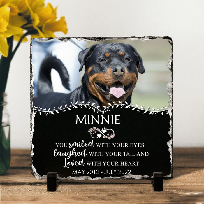 Custom Personalized Memorial Photo Square Lithograph - Memorial Gift Idea For Pet Lovers - You Smiled With Your Eyes Laughed With Your Tail And Loved With Your Heart