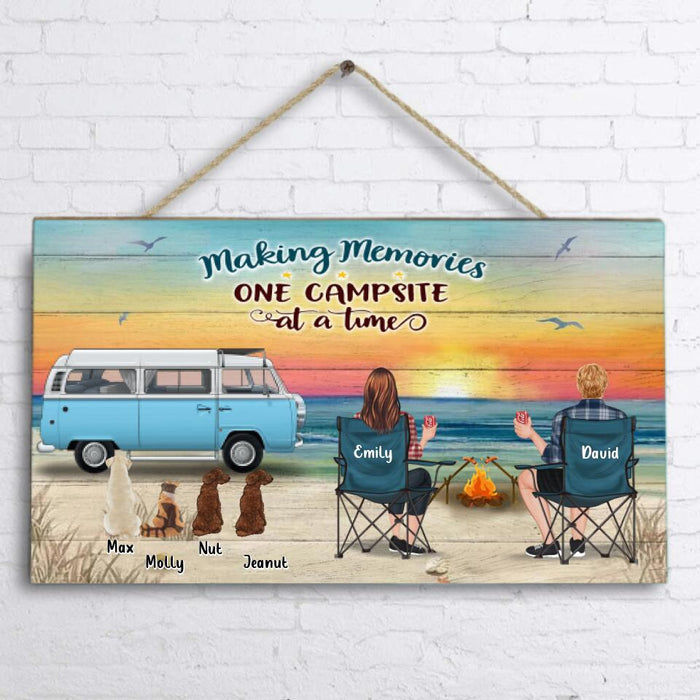 Custom Personalized Camping Door Sign - Up to 4 Pets - Gift Idea For Couple/Camping Lover - Making Memories One Campsite At A Time