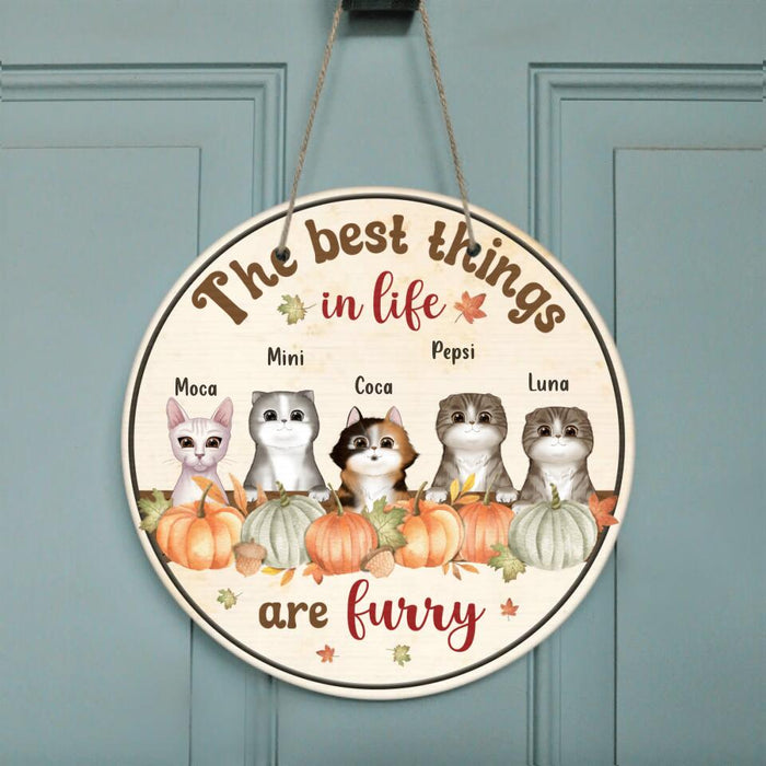 Custom Personalized Autumn Cats Wooden Sign - Upto 5 Cats - Gift Idea For Cat Lovers - The Best Things In Life Are Furry