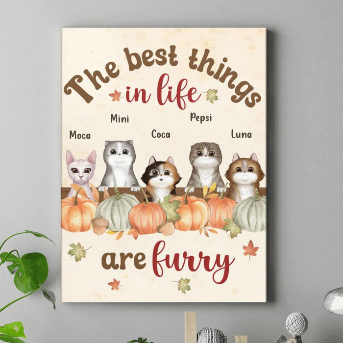 Custom Personalized Autumn Cats Canvas - Upto 5 Cats - Gift Idea For Cat Lovers - The Best Things In Life Are Furry