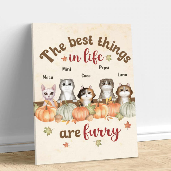 Custom Personalized Autumn Cats Canvas - Upto 5 Cats - Gift Idea For Cat Lovers - The Best Things In Life Are Furry