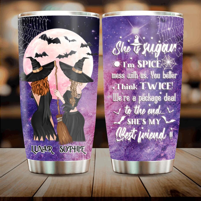 Custom Personalized Witches Tumbler - Halloween Gift Idea For Friends/Sisters - She Is Sugar I'm Spice