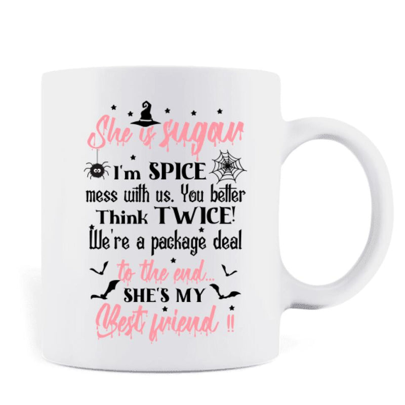 Personalized Friends Mug - Halloween Gift Idea For Friends/Sisters - She Is Sugar I'm Spice