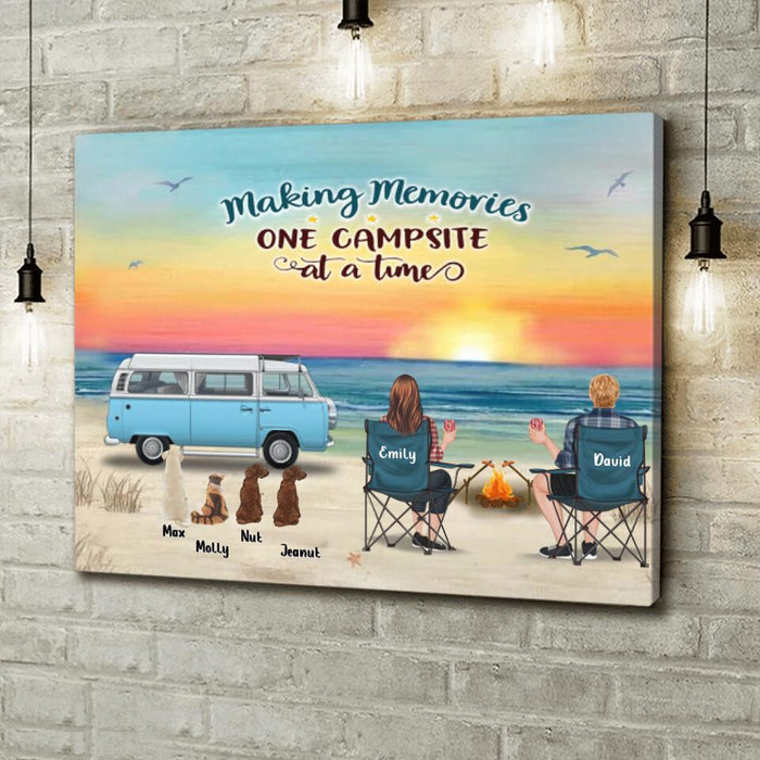 Custom Personalized Camping Canvas - Up to 4 Pets - Gift Idea For Couple/Camping Lover - Making Memories One Campsite At A Time