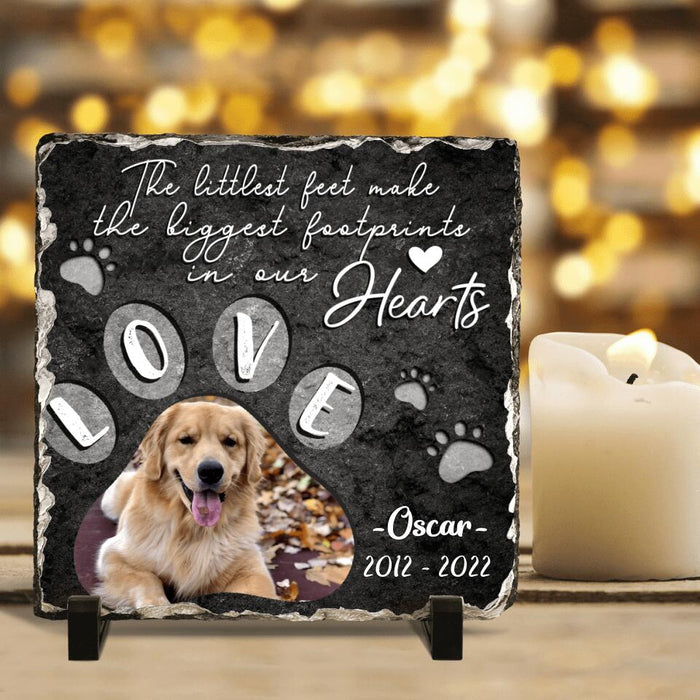 Custom Dog Photo Square Lithograph - Gift Idea For Dog Owner - The Littlest Feet Make The Biggest Footprints In Out Hearts