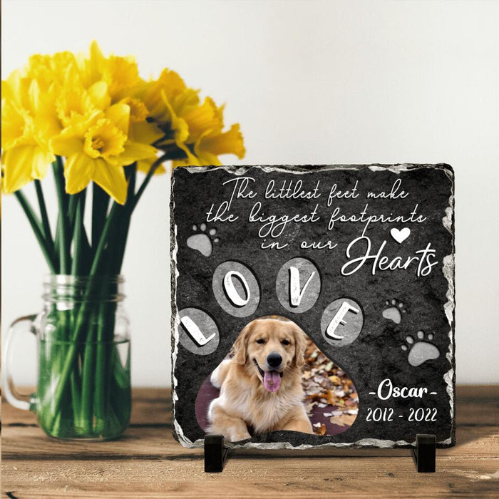 Custom Dog Photo Square Lithograph - Gift Idea For Dog Owner - The Littlest Feet Make The Biggest Footprints In Out Hearts