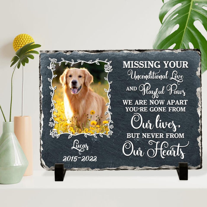 Custom Dog Photo Horizontal Lithograph - Memorial Gift Idea For Dog Lover - You're Gone From Our Lives, But Never From Our Hearts