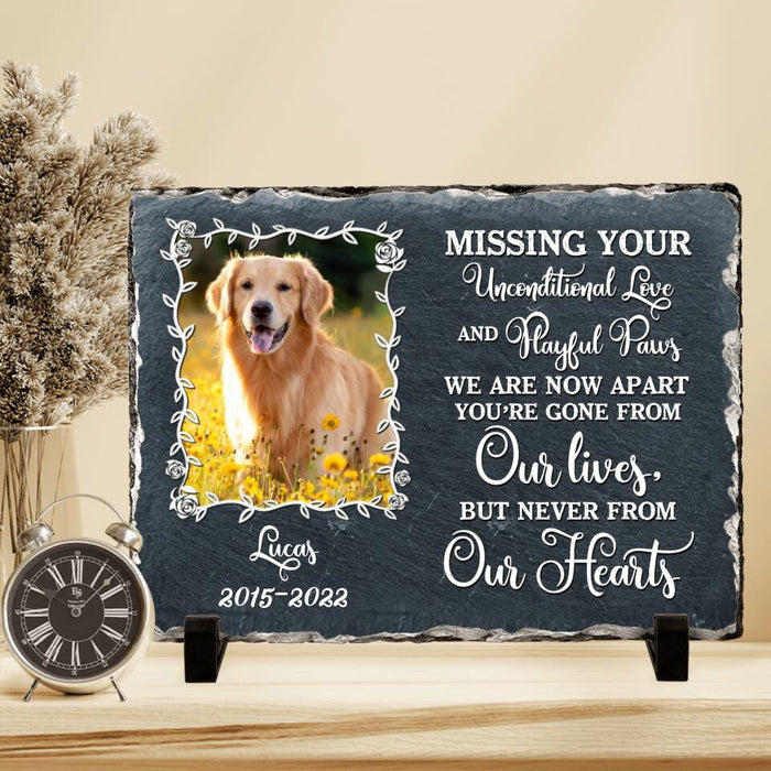 Custom Dog Photo Horizontal Lithograph - Memorial Gift Idea For Dog Lover - You're Gone From Our Lives, But Never From Our Hearts