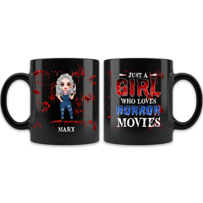 Custom Personalized Halloween Coffee Mug - Gift Idea For Halloween - Just A Girl Who Loves Horror Movies