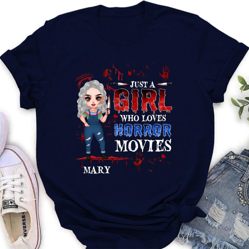Personalized Halloween Shirt/Hoodie - Gift Idea For Halloween - Just A Girl Who Loves Horror Movies