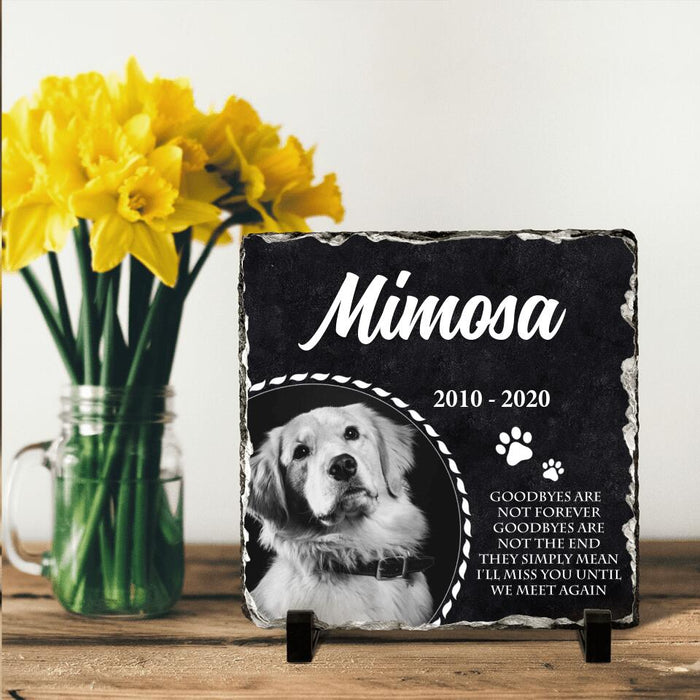 Custom Personalized Memorial Pet Photo Square Lithograph - Memorial Gift Idea For Pet Lovers - Goodbyes Are Not Forever