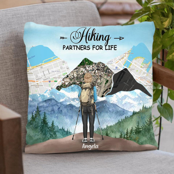 Custom Personalized Hiking Pillow Cover & Quilt/ Fleece Blanket - Adult/ Couple/ Parents With Upto 3 Kids - Gift Idea For Hiking Lover - Hiking Partners For Life