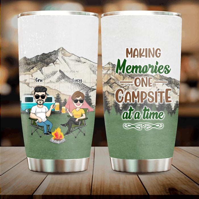 Custom Personalized Camping Couple Tumbler - Couple With Upto 4 Dogs - Gift Idea For Camping/ Dog Lover - Making Memories One Campsite At A Time