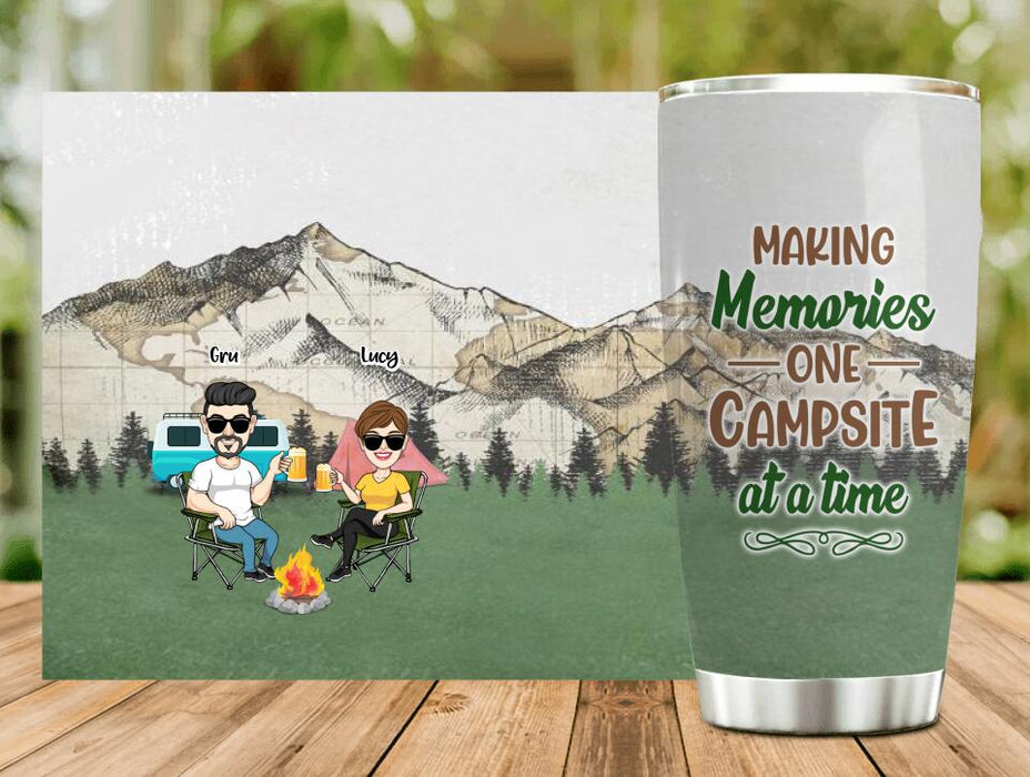 Custom Personalized Camping Couple Tumbler - Couple With Upto 4 Dogs - Gift Idea For Camping/ Dog Lover - Making Memories One Campsite At A Time