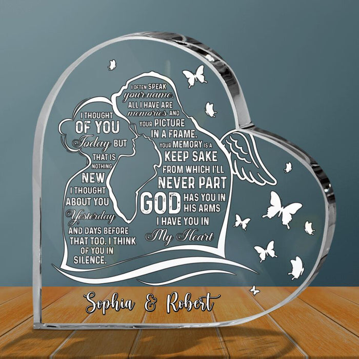 Personalized Memorial Crystal Heart - Memorial Gift Idea - God Has You In His Arms, I Have You In My Heart