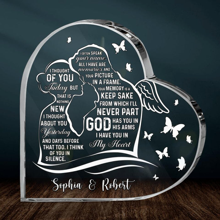 Personalized Memorial Crystal Heart - Memorial Gift Idea - God Has You In His Arms, I Have You In My Heart