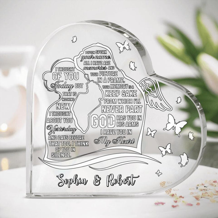 Personalized Memorial Crystal Heart - Memorial Gift Idea - God Has You In His Arms, I Have You In My Heart