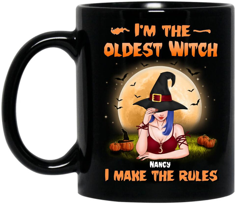 Custom Personalized Witch Coffee Mug - Gift Idea For Witches/ Sisters/ Halloween - I'm The Oldest Witch I Make The Rules