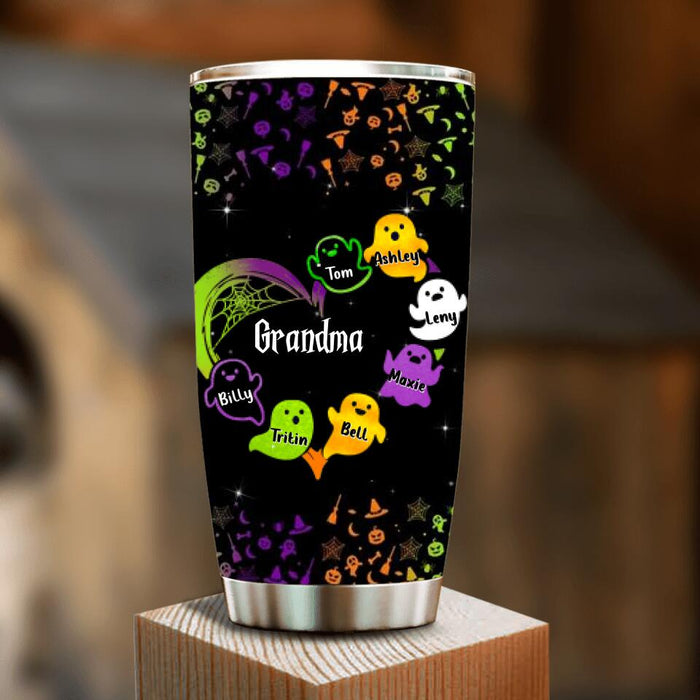 Custom Personalized Grandma & Grandkids Ghost Tumbler - Halloween Gift for Grandmother - Up to 7 Grandkids