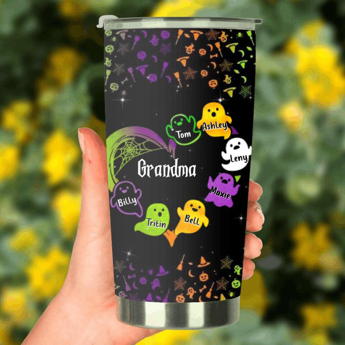 Custom Personalized Grandma & Grandkids Ghost Tumbler - Halloween Gift for Grandmother - Up to 7 Grandkids