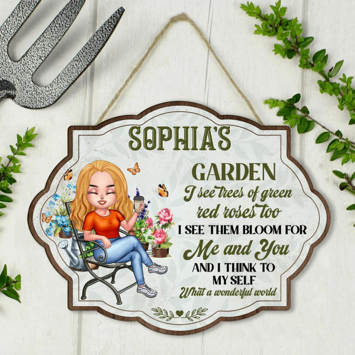 Personalized Gardening Girl Wooden Sign - Gift Idea For Gardening Lover - What A Wonderful World