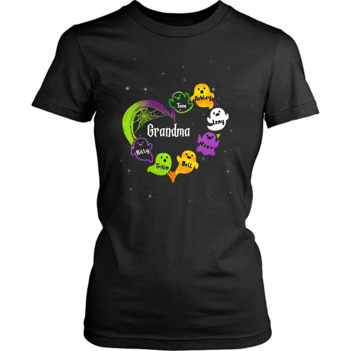 Custom Personalized Grandma & Grandkids Ghost T-shirt/Long Sleeve/ Sweatshirt/Hoodie - Halloween Gift for Grandmother - Up to 7 Grandkids