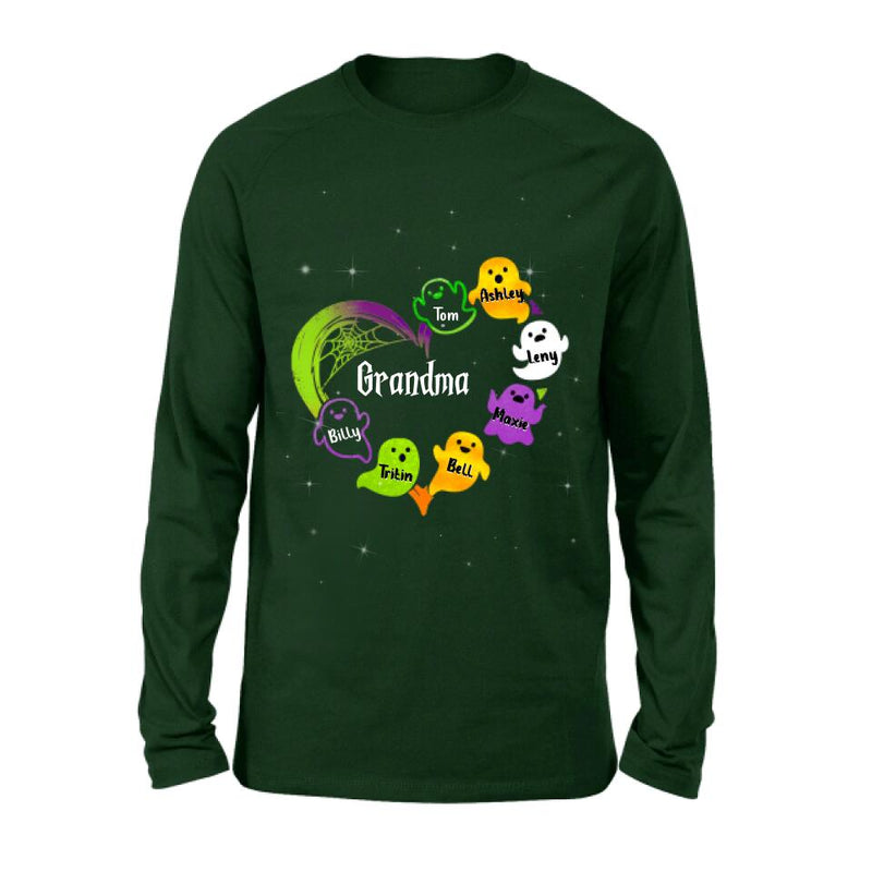 Personalized Grandma & Grandkids Ghost T-shirt/Long Sleeve/Sweatshirt/Hoodie - Halloween Gift for Grandmother - Up to 7 Grandkids